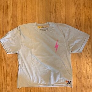 Aviator Nation Tan Tee with Pink Lightning Bolt